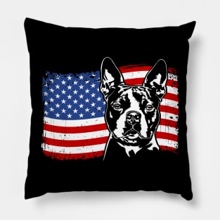 Proud Boston Terrier American Flag patriotic dog Pillow