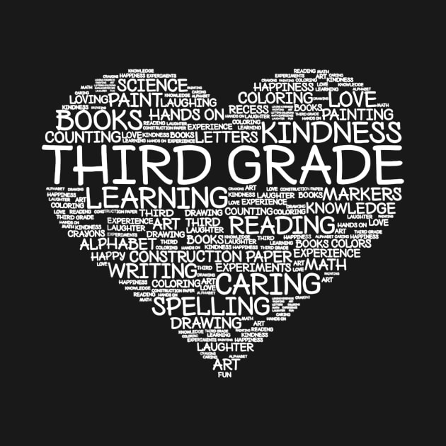 Third Grade Word Heart T-Shirt 3rd Grade Student Teacher by Alison Cloy