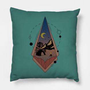 Camping Under the Moonlight Mountains and Trees Pillow