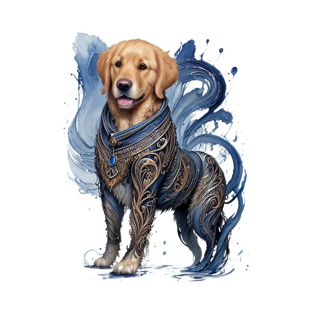 The Majestic Golden Warrior: Retriever in Elven Denim Battle Suit by fur-niche