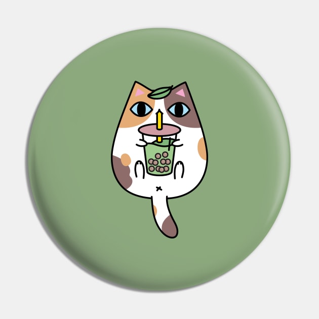 Calico Cat Drinking Bubble Tea Pin by Noristudio