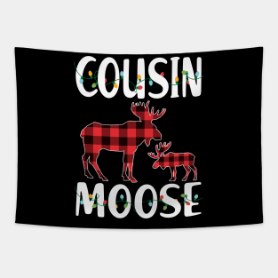 Red Plaid Cousin Moose Matching Family Pajama Christmas Gift Tapestry