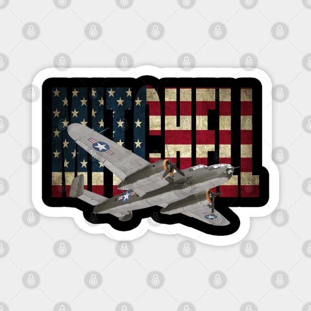 USAAF B-25 Mitchell WW2 WWII US Flag Magnet by Dirty Custard Designs 