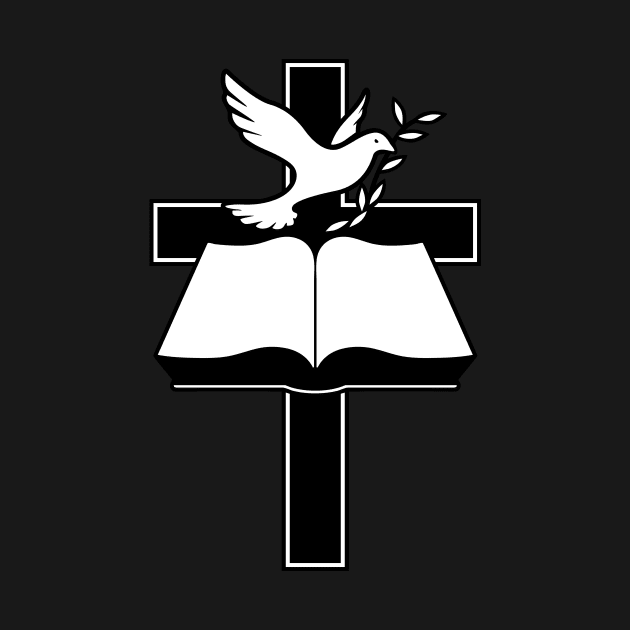 Christian Cross, Bible and Dove with Olive Branch by hobrath