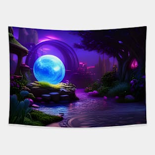 Neon Blue Orb Tapestry