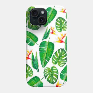 Tropical plants pattern handpainted watercolor design Phone Case