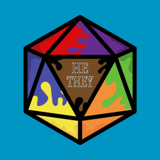 Rainbow Pronoun Pride D20 He/They T-Shirt