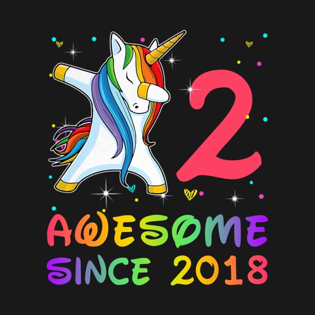 Awesome Since 2018 Birthday Unicorn Dabbing Gift 2 Years Old by Soema