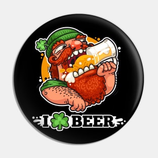 St Patrick's Day Leprechaun I Love Beer Shamrock Irish Pin