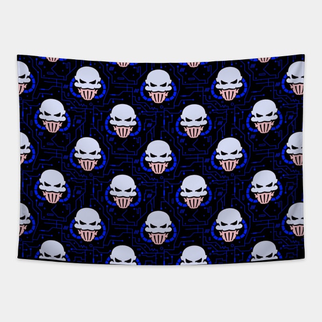 Cyber Skull Blue Tapestry by Kata-Tang