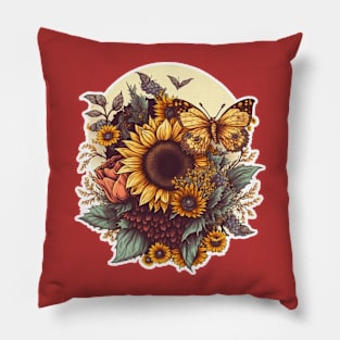 Sunflower and Butterfly illustration Pillow