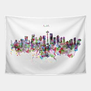 Seattle Skyline Silhouette Tapestry