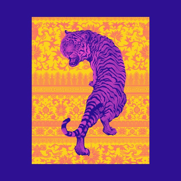 Hong Kong Neon Purple Tiger with Yellow and Orange Floral Pattern - Animal Lover by CRAFTY BITCH