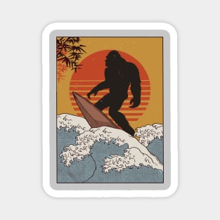 Japanese Vintage Kanagawa Art - Surfing Bigfoot Hanging Ten Magnet