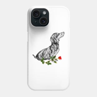 Valentines Dachshund With Rose Phone Case