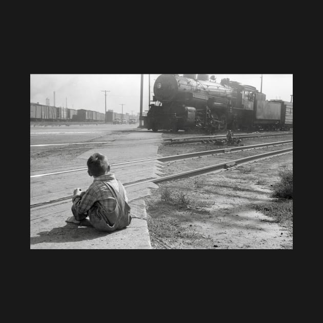 Boy Watching Trains, 1939. Vintage Photo by historyphoto