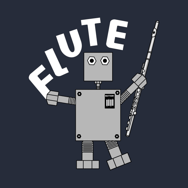 Flute Robot White Text by Barthol Graphics