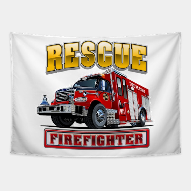 Cartoon Fire Truck Tapestry by Mechanik