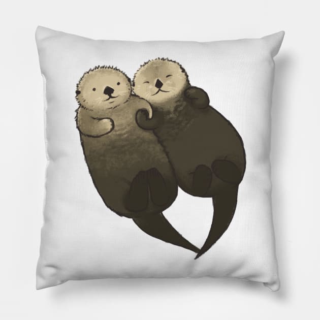 Significant Otters - Otters Holding Hands Pillow by Studio Marimo