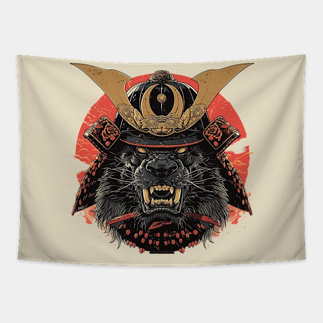 samurai black lion Tapestry by sample the dragon