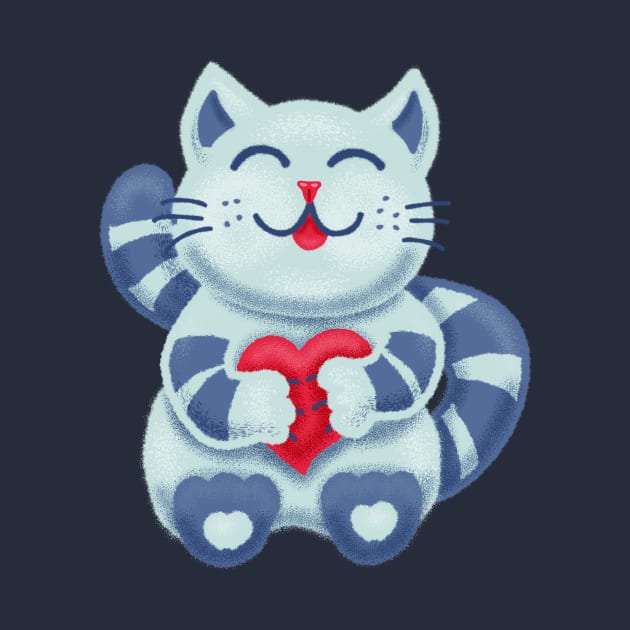 Cute Blue Kitty With Heart In Love by Boriana Giormova