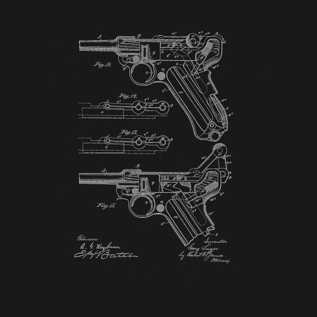 recoil loading small arms Vintage Patent Drawing by TheYoungDesigns