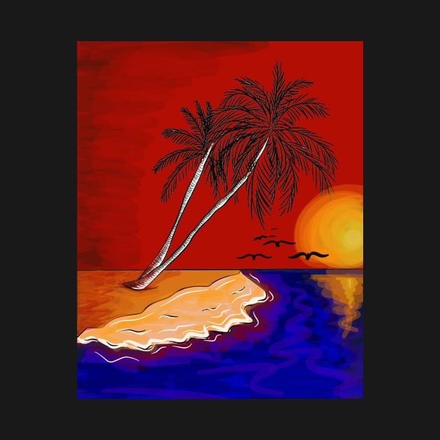 Palm and the Beach Retro by Grafititee