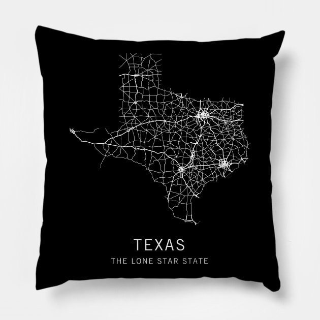 Texas State Road Map Pillow by ClarkStreetPress