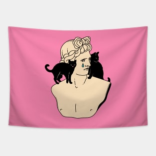 Greek God Black Cat in pink Tapestry