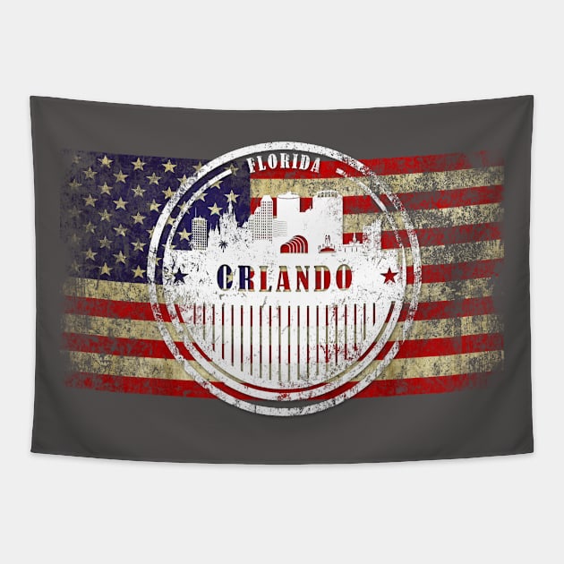 US flag with silhouette Orlando City Tapestry by DimDom