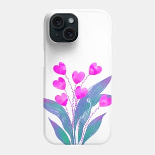 Love pink heart flower plant on white background Phone Case