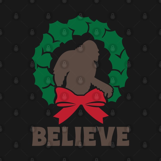 Believe Bigfoot Christmas Wreath Funny Sasquatch Lover Xmas Gift by BadDesignCo