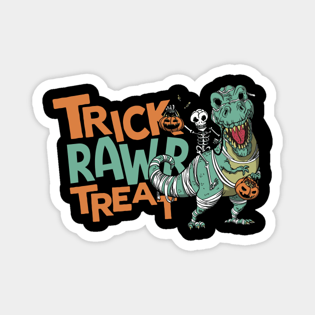 Trick Rawr Treat // Skeleton Riding T-Rex Magnet by SLAG_Creative