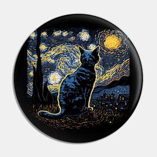 Starry Night Inspired Cat Gifts Funny Cat Pin