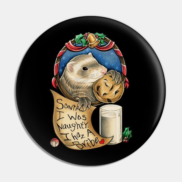 Santa's Stolen Cookies - Ferret Pin by Nat Ewert Art