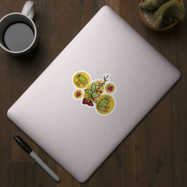 Frogs and Strawberries - Frogs - Sticker