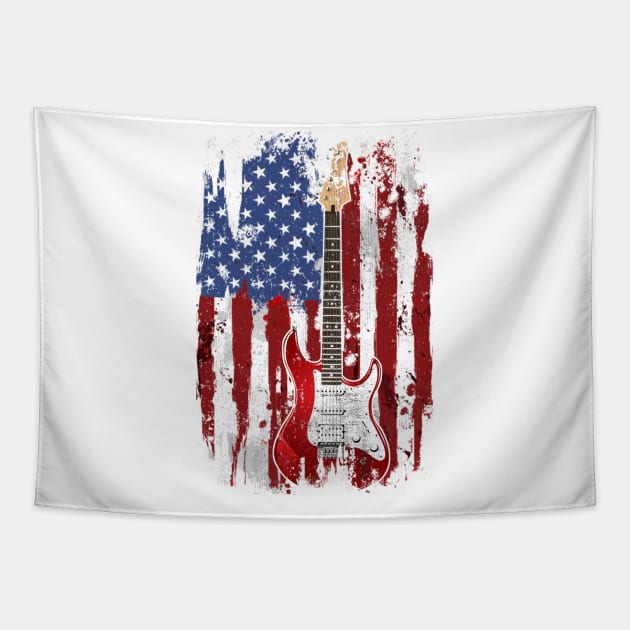 USA Guitar Player American Flag Guitarist Gift Tapestry by Marang