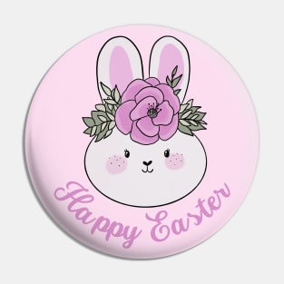 Happy Easter cute easter bunny with a pink flower crown Pin