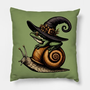 Cottagecore Witchy Frog Travel on Snail Pillow