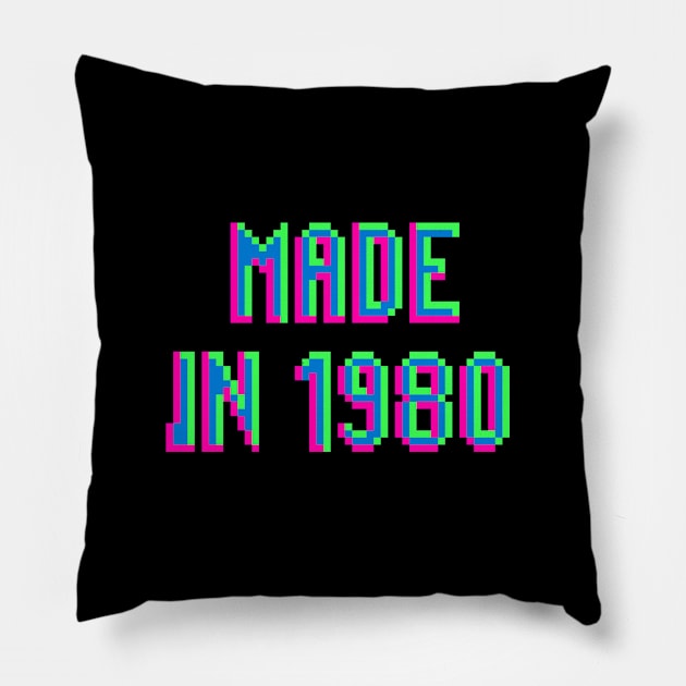 Made in 1980 Retro Pixel Neon Arcade Pillow by RetroGeek