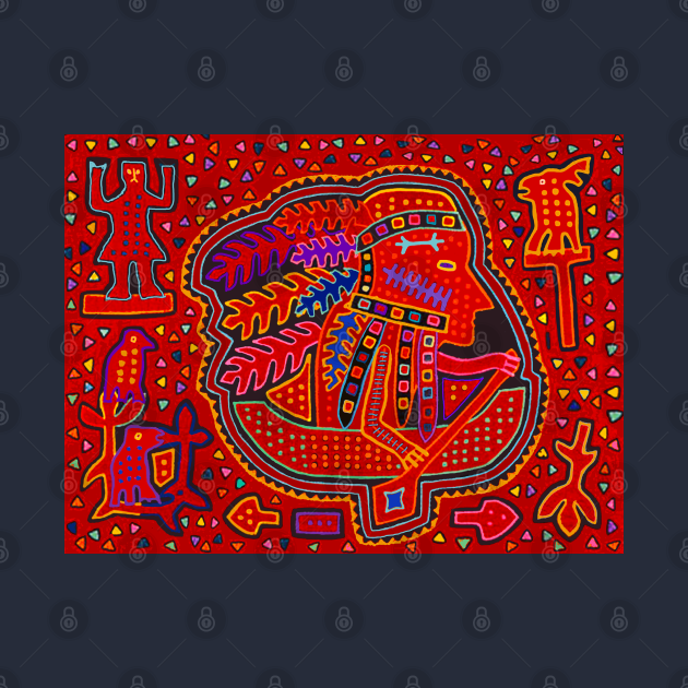 Kuna Indian in Canoe Red Mola Kuna Indian Chief TShirt TeePublic