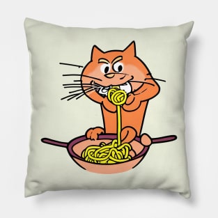 Cat Eating Spaghetti, Cat Eating Ramen - Funny Cute Cat Pillow
