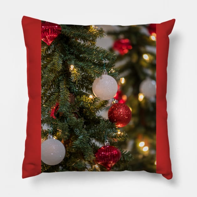 Red and White Christmas Ornaments Pillow by Debra Martz