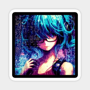 Anime girl in binary world Magnet