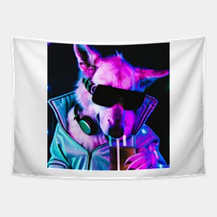 Celebrity Party Dog Synthwave Retro Tapestry