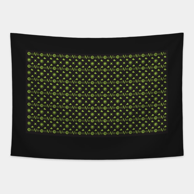 COVID 19 Pattern Black Lime Tapestry by GraficBakeHouse