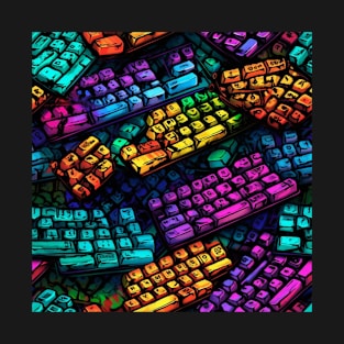 RGB Overload: A Graphic Seamless Pattern of Gaming PC Keyboards T-Shirt