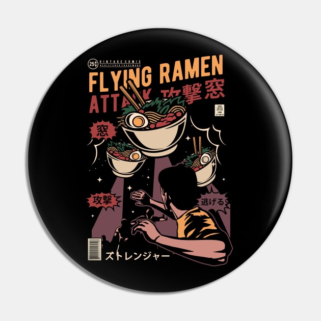 Retro Ramen Noodle Japanese Flying Ramen Attack Ramen Lover Pin by anubis1986