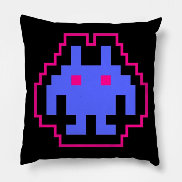 Blue Alien Gaming 8 Bit Pillow by ArsenBills