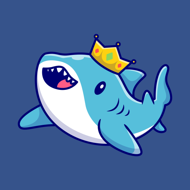 Cute King Shark Swimming With Crown Cartoon by Catalyst Labs